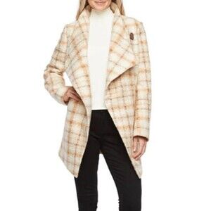 LIZ CLAIBORNE Women Plaid Cape Jacket Size 1X  Cream Beige Plaid Pockets